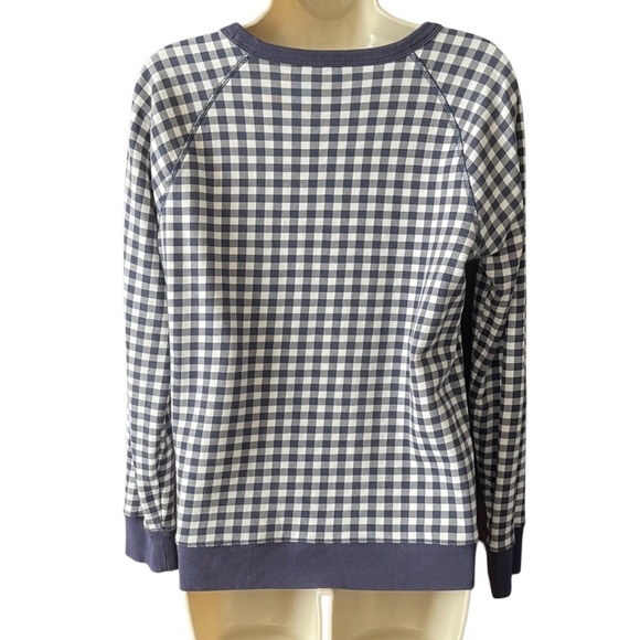 Draper James Sweatshirt Women’s Size Small Navy White Gingham Check Natalie Top - Picture 4 of 11